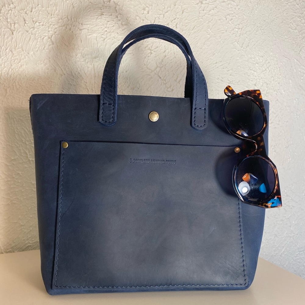 Portland Leather Goods Mini Crossbody Tote in Deep Water